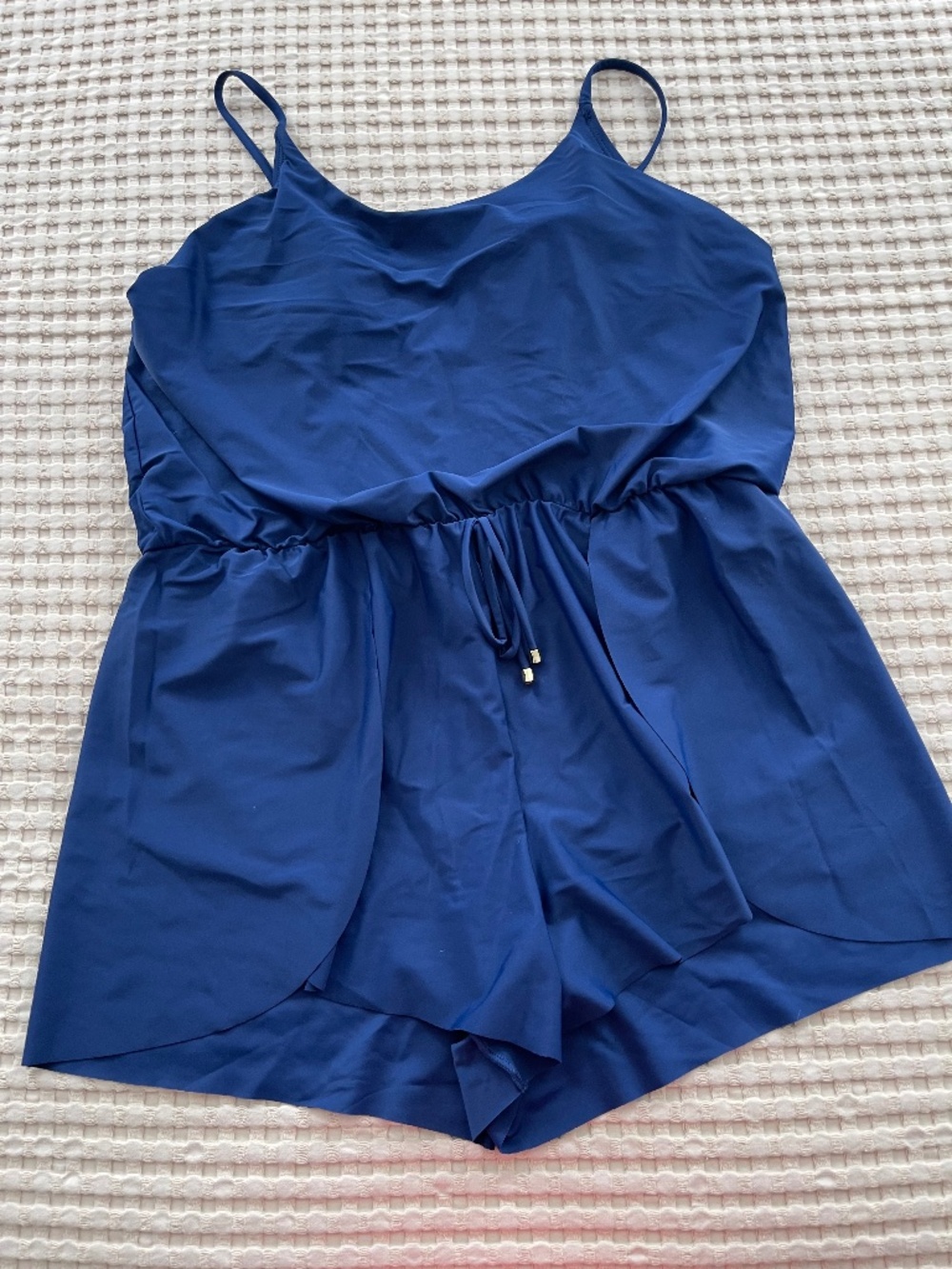 Time and Tru Blue Swim Romper Women's L Shelf Bra Adjustable Strap